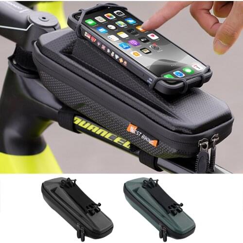 Bicycle Front Frame Bag With Phone Holder Waterproof EVA Hard Shell Bike Top Tube Pouch Handlebar Bag For Cycling Bike Accessory
