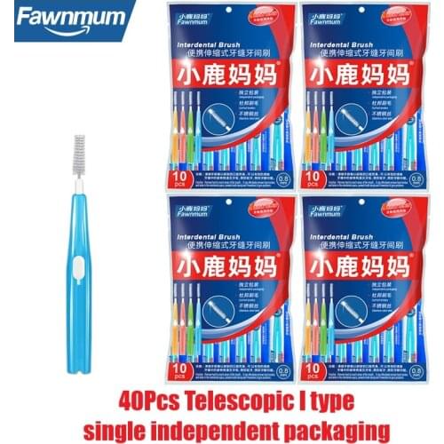 Fawnmum 40 Pcs Adult Interdental Brush Clean Between Teeth Dental Floss Brush Push-Pull Clean Tooth Brush Combination Teeth Care