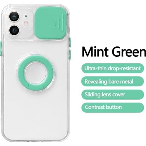 Ultra-thin Slider Camera Privacy Protection Phone Case For iPhone 12 11 Pro XS Max XR X 8 7 Plus Luxury Ring Holder Cover