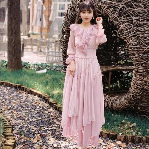 Victorian French Vintage Super Fairy ruffles Dress female retro elegant Victoria style elastic vacation dress wq1930