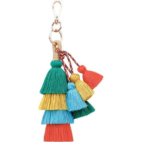 Vintage Boho Key Chain Multilayer Tassel Pendant Women Bag Hanging Ornament Woven Keychain Women Accessorie