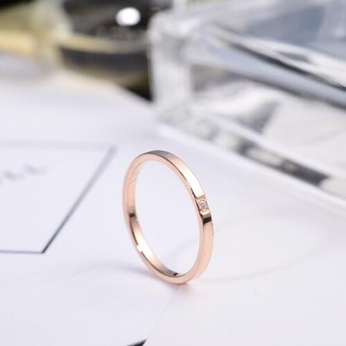 YUN RUO 2019 Simple Zirconia Wedding Rings Rose Gold Color Woman Birthday Gift Party Fashion Titanium Steel Jewelry Never Fade