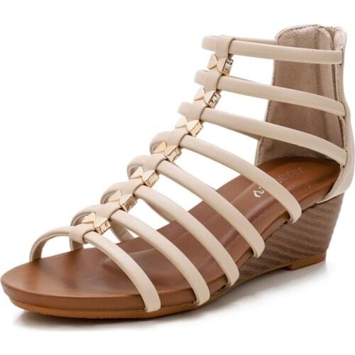 Summer Vingte Women Sandals Bohemia Back Zipper Women Wedge Shoes Open Toe Roman Platform Womens Slippers Sloping Heels