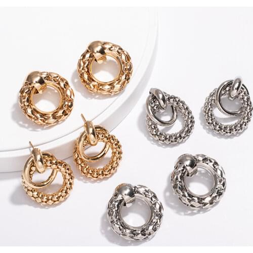 Exaggerated Hollow Metal Earrings for Women Gold Color Geometric Statement Pendants Vintage Ear Jewelry 2021 pendientes