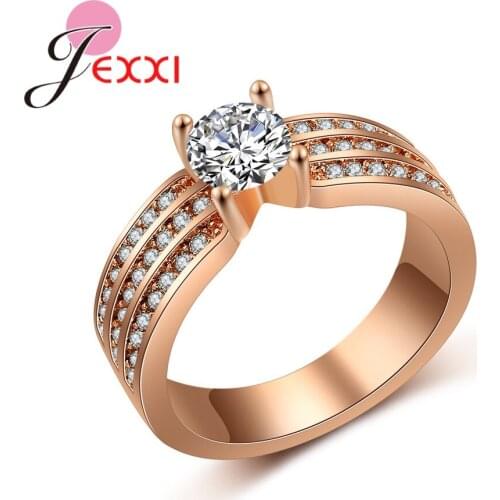 Modern Shiny Rose Gold Color Ring Luxury Fashion Anel Bijoux Women Girl Anniversary Finger Ring Cubic Zirconia Appointment