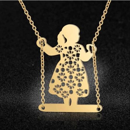 100% Stainless Steel Swinging Girl Fashion Necklace for Women Unique Design Pendant Necklaces Wholesale Special Gift