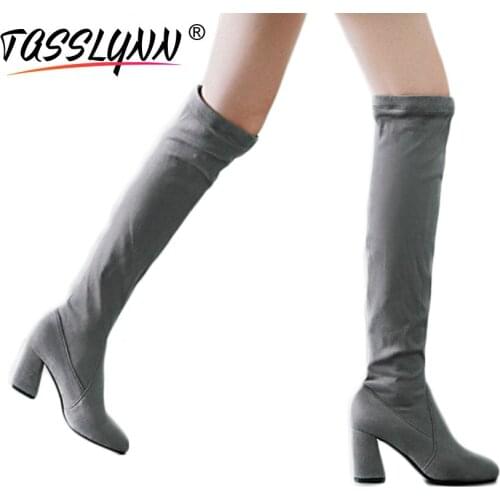 TASSLYNN 2018 Pointed Toe Women Boots All Match Winter Shoes Women Over The Knee Boots Women Hoof Heel Wedding Shoes Size 34-43