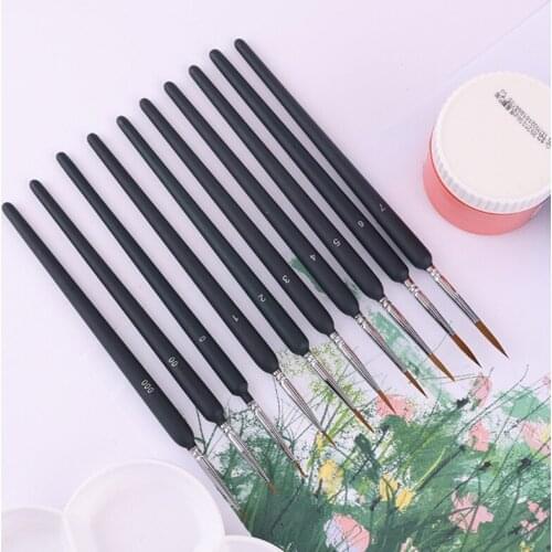 10 Pcs Hook Line Pens Wolf Hair Brushes Set for Detail Art Liner Painting Miniatures Acrylic Watercolor Oil Gouache Draw