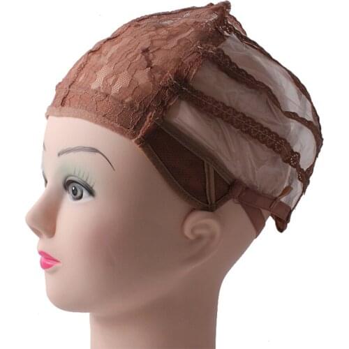 10 PCS/Lot Light Brown Wig Hair Caps For Making Wigs Adjustable Hair Mesh Nets Weave Breathable Weaving Net Cap