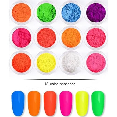 12 Colors Neon Phosphor Powder Set Nail Glitter Powder The Powder Nail In Luminous Glitters Pigment highlighter Dark Fluore N1A1