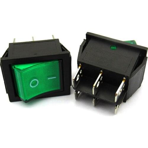2pcs/lot KCD4 Rocker Switch rocker power button 6 feet 16A 250V 31x25mm green with lights