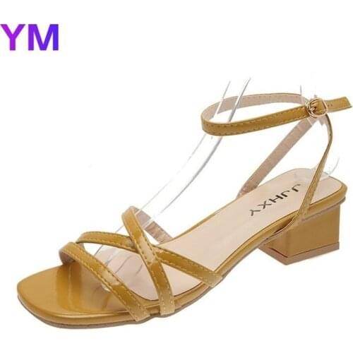 2021 Ankle Strap Strappy Heels Sandals Women High Heels Flip Flops Square Toe Slides Party Shoes New Zapatista De Mujer De Marca