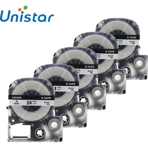 5PCS/Lot SS24K Compatible for Epson Label Maker Tape 24mm Black on White Cartridge Refills For Epson LabelWorks LW-300 LW-700