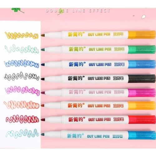 8pcs/set Double Lines Contour Color Art Pens Markers Pen Out Line Pen Highlighter Scrapbooking Diary Graffiti Poster Card
