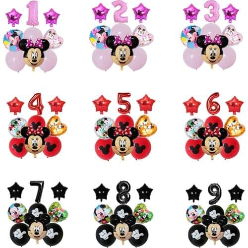 9pcs/set Mickey Minnie Mouse Number Aluminum Foil Balloons Child Adult Birthday Wedding Decorations Party Supplies Baby Shower
