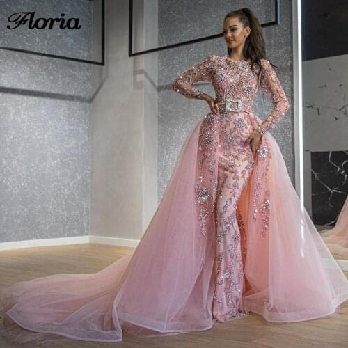 Generous Beading Women Evening Dresses With Detachable Skirt New Couture Dubai Prom Dress Crystal Prom Party Gowns Custom 2020