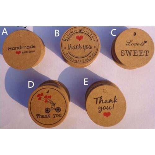2000 pcs Thank you with Red Heart Kraft Gift Tags Wedding Party Paper Hang Tags Price Label Hang Tag Cards
