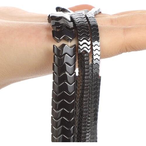 Black Hematite Natural Stone Beads Convex W Type Shape Wave Loose Spacer Beads for Jewelry Making DIY Bracelets Accessories DIY