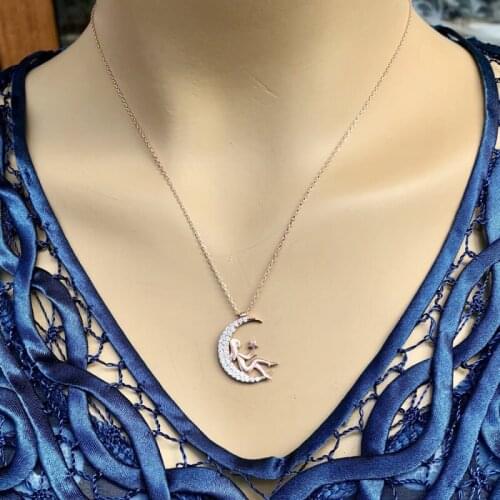 Moon Fairy 925 Sterling Silver Necklace Women Girls Gift Jewelry Accessories Fashion Handmade Elegant Chain