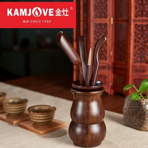 [GRANDNESS] Kamjove Calamander Wood Set Chinese Cha Dao Set 6 Pieces Ebony Tea Set Kung Fu Tea Accessories Tea Ceremony Utensils