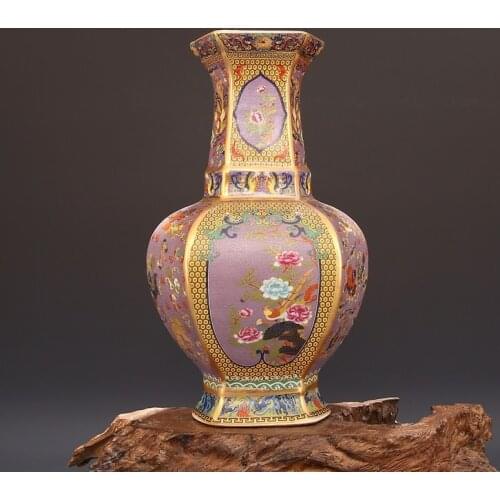 Qing Yong Zheng Enamel Hexagon Vase Jingdezhen Antique Chinese Porcelain Collection Of Antique Retro Ornaments