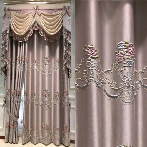 European villa living room curtain finished products luxury French window full shading jacquard embossed curtain customization