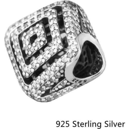 CKK Geometric Lines Charms Beads 925 Sterling Silver Original Jewelry Making Fits For Bracelets & Bangle