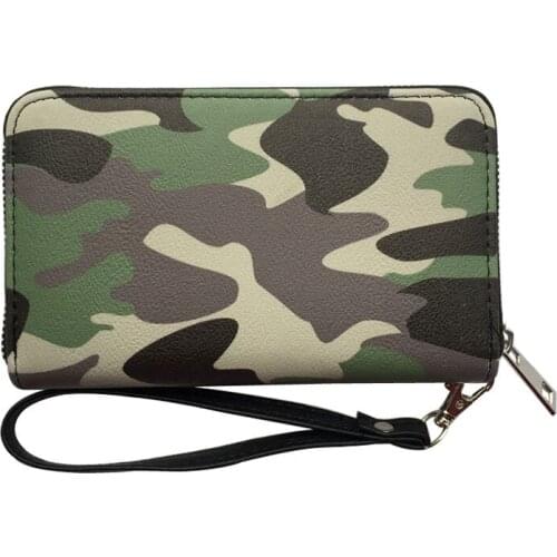 KANDRA High Quality Camo Wallet Women Clutch Purse Wristlet Zipper Pouch Vegan Leather Card Holder Phone Bag Coin Purse Wallets