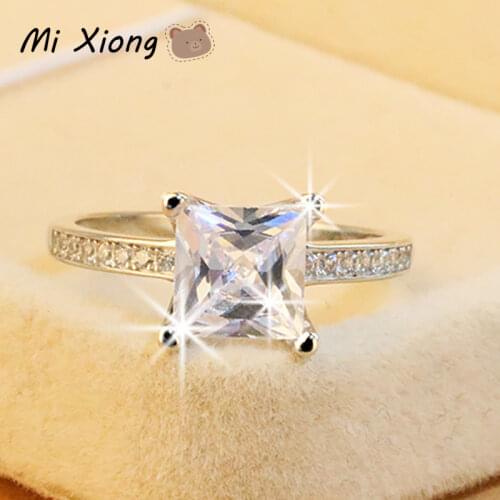Mi Xiong S925 sterling silver ladies ring inlaid with square crystals sparkling luxury engagement anniversary gift jewelry