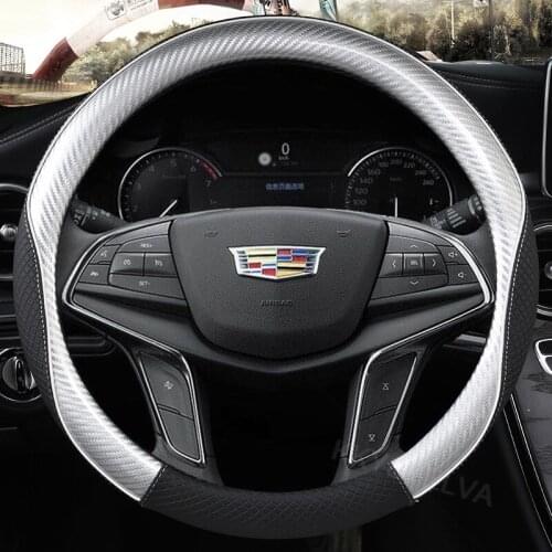 Carbon Fiber Leathe Car Steering Wheel Cover Anti-Slip for Cadillac CT4 CT5 XT4 CT6 XT6 ATS SRX XTS CTS EXT XT5 38cm Accessories