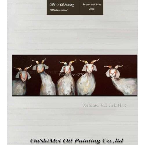 Beautiful Sheep Family Meetings Painting Pure Hand Painted Goat Oil Painting on Canvas for Living Room Decorations Wall Artwork