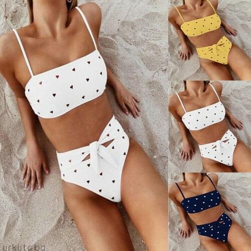 Summer Sexy Women High Waist Bikini Set Swimwear Female Heart-shaped Print Bikini Swimsuit Bow Push-up Bra Beach Wear Biquini