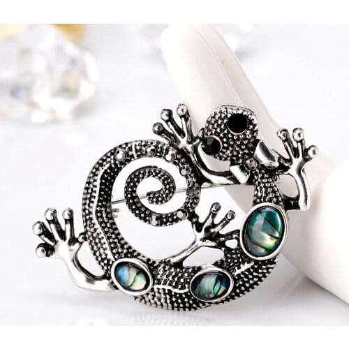 Trendy Cute Shell Lizard Brooch Vintage Silveranimal Brooches for Women Girls Corsages Gecko Snake Wedding Party Jewelry