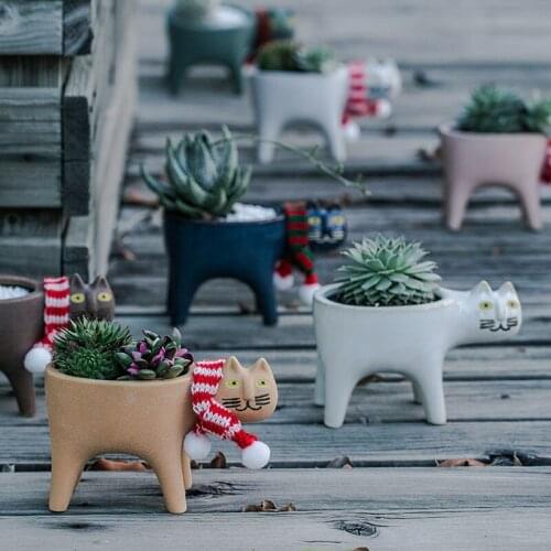 Cartoons Cat Flowerpot Animal Ceramics Flower Pot Cute Vases Cactus Succulents Plants Potted Flower Arrangement Home Decoration