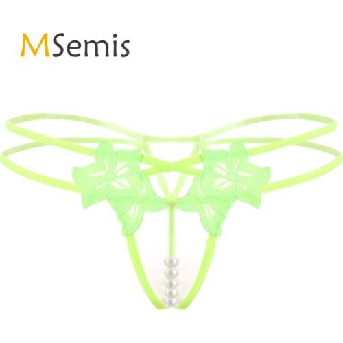 Mens Lingerie T-back Thongs Panties Pearls Massage Briefs Crotchless G-string Underwear Low Rise Embroidered Double UUnderpants