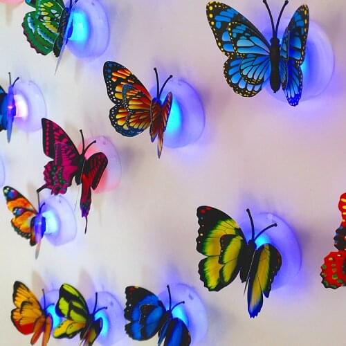 5/10pcs Wall Sticker Creative Luminous Colorful Changing Butterfly LED Light Lamp Home Party Decor Wedding Party Children Gift