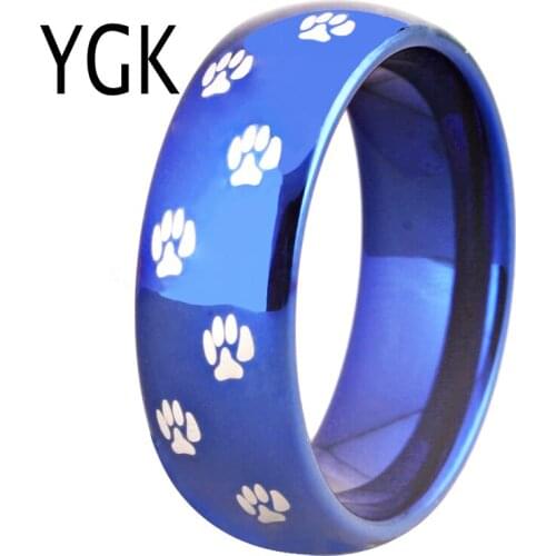 New Fashion Wedding Band Engagement Ring Women Girl Cute Simple Blue Tungsten Carbide Cat Dog Foot Paw Prints Rings Party Ring