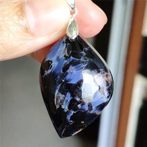 Genuine Natural Blue Pietersite Chatoyant Pendant 34x23x11mm Water Drop From Namibia Women Men Cat Eye Fashion Jewelry AAAAAA