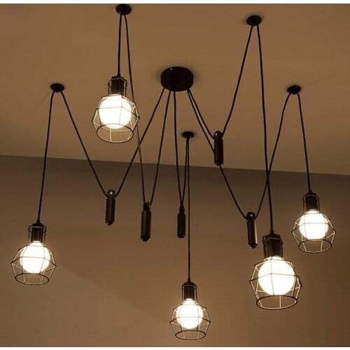 Mordern Nordic Retro Edison Bulb Light Chandelier Vintage Loft Antique Adjustable DIY E27 Art Spider Ceiling Lamp Fixture Light