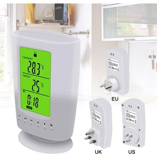 Programmable Wireless Thermostat Socket White LCD Home Intelligent Temperature Control Socket