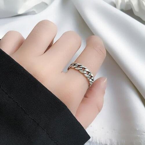Adjustable Vintage Silver Color Metal Punk Chain Open Rings Design Finger Rings for Women men Party Jewelry Gifts Drop shipping