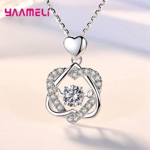Romantic Cubic Zircon Heart Pendant Necklaces 925 Sterling Silver Cubic Zircon Gift for Girlfriend Birthday Anniversary