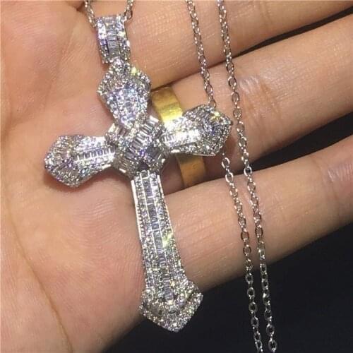 Luxury Big Zircon Cross Pendant Necklace for Women and Men Rock Party Jewelry