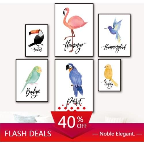 Christmas Canvas Painting Wall Art Flamingo Sparrow Parrot Nordic Posters And Cartoon Animal Pictures For Kids Room Home Decor