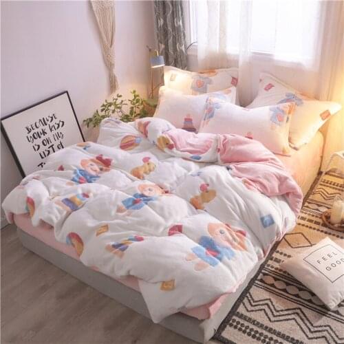 Pink/white cartoon princess warm soft and delicate coral velvet home textile quilt cover four-piece/three-piece