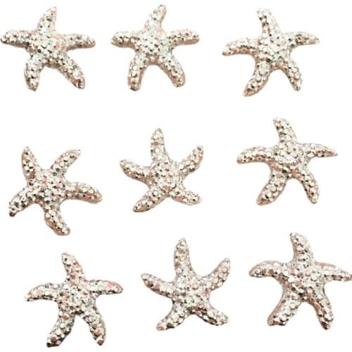 Silver 100PCS 17mm Resin Starfish Flatback Rhinestone Applique DIY Wedding Ornaments Scrapbook Craft SF093