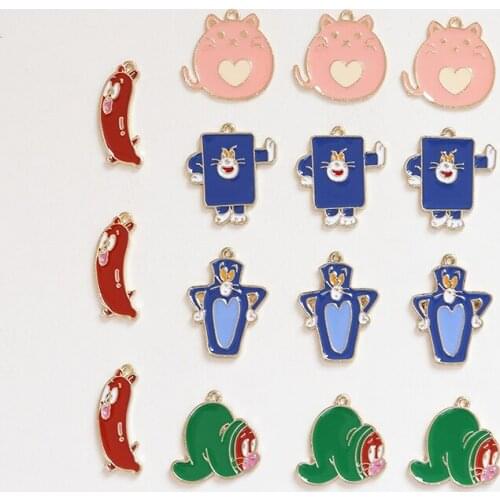 6pcs 2019 New Cartoon cat mouse earrings fun alloy dripping oil diy sweet jewelry keychain bag pendant earrings accessories