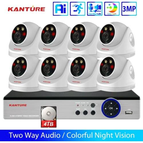 KANTURE 8CH 3MP POE NVR Kit CCTV Security System 3MP Two Way Auto Indoor Oudoor POE IP Camera Color Night Video Surveillance set