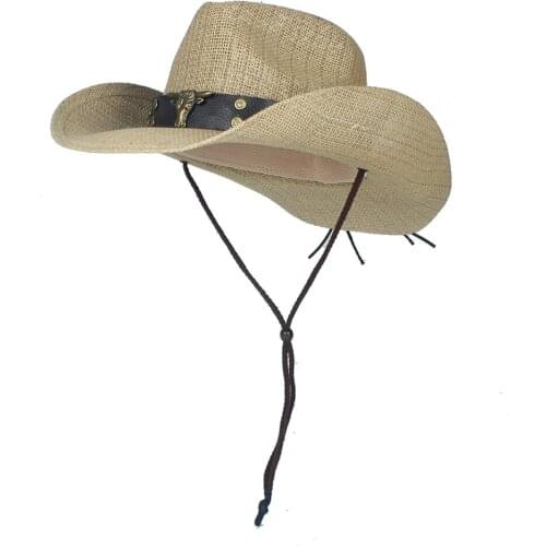 2019 Women Men Straw Summer Western Cowboy Hat With Punk Brand Sombrero Hombre Beach Cowgirl Jazz Sun Hat Panama Size 56-58CM