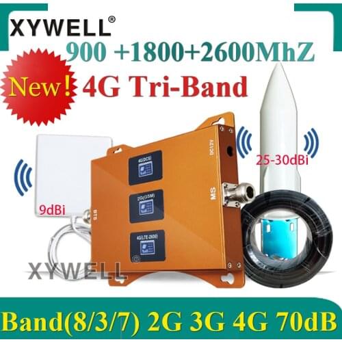 4G CellphoneRepeater 900 1800 2600mhz Tri-Band Cellular Amplifier 2g 3g 4g signal Repeater 4G Mobile Signal Booster GSM DCS LTE